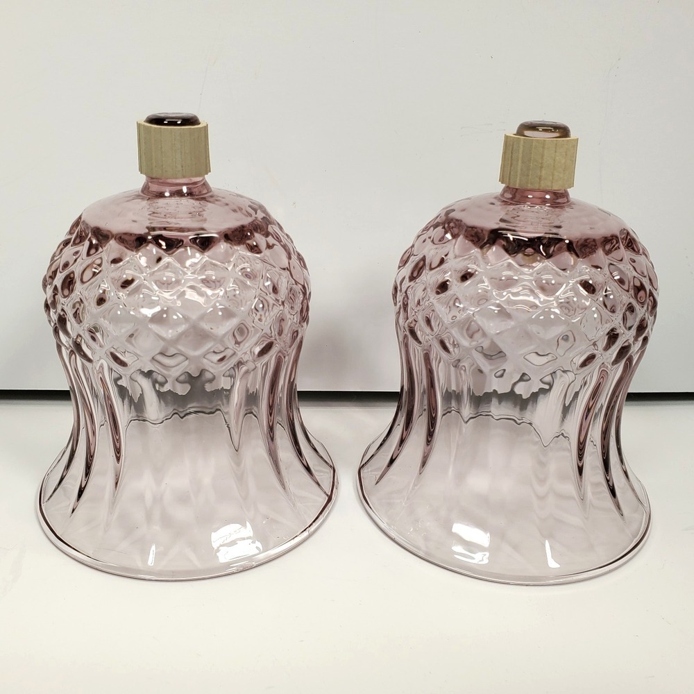 2 Plum Glass Votive Cups Peg Candle Diamond Pattn Vintage Home Interiors Gripper